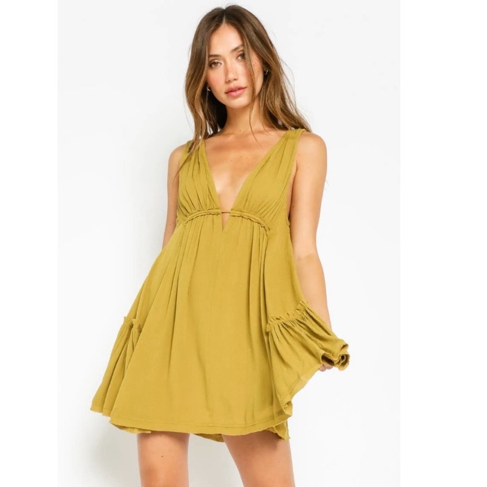 olivaceous plunge green gauge dress